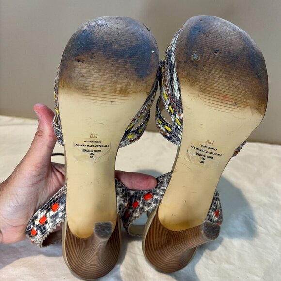 Guess Odonna 2 Platform Open Sandals Multi Ankle Strap Python Heels, Size 8M - Picture 15 of 15